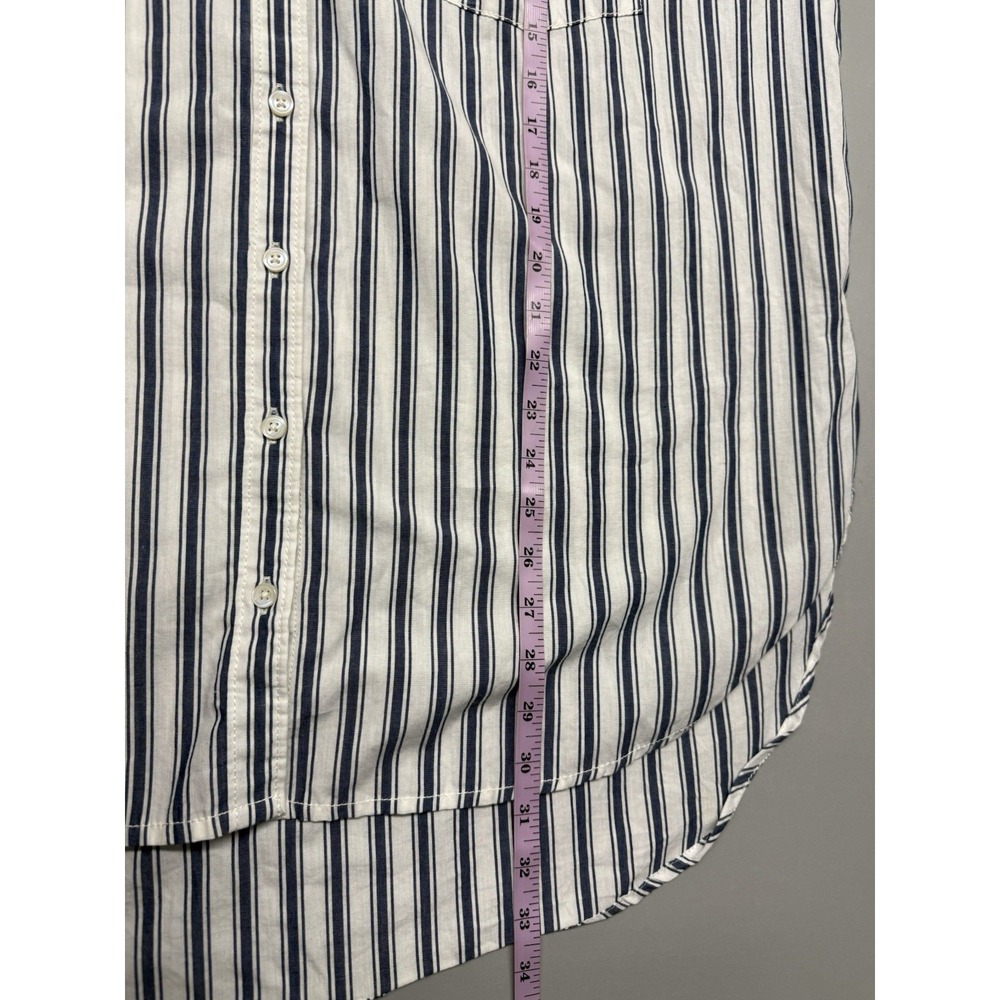 Maeve Anthropologie Blue Stripe Button Down Shirt XL Relaxed Oversized Coastal - Picture 6 of 10